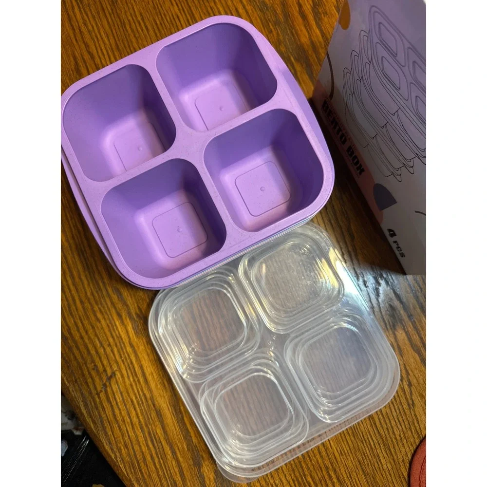 Shantou Hongyi Bento Box Set 4 Piece Multicolor 4-Compartment Microwave Safe